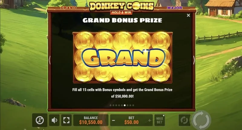 Donkey Coins Hold & Win - màn hình Jackpot Mini, Minor, Major, Grand